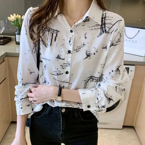 [브리치] 허그허그 / 밋츠 패턴 새틴 셔츠