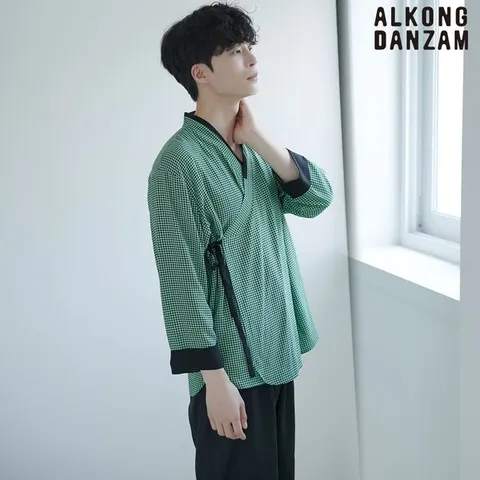 [하프클럽/알콩단잠]남성잠옷 한복파자마 하운드체크 실내복 인견레이온 퓨전 한복잠옷