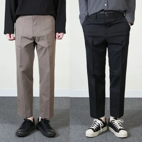 [하프클럽/프랭키뉴욕]남자 세미 와이드 슬랙스 정장바지 팬츠 스판 통바지 베이지 블랙_HE664