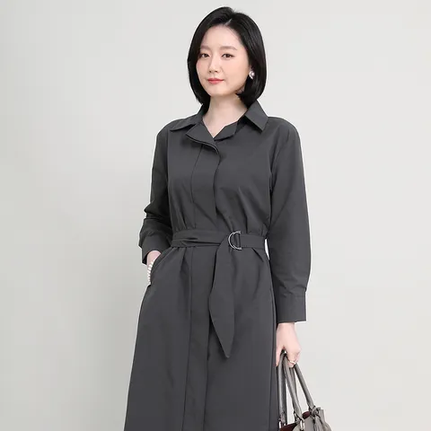 엄마옷 마인드맵 카라 여성 봄 가을 긴팔 벨트 정장 롱 셔츠 원피스 O09120 50대 60대 중년여성