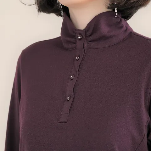 애비뉴투지 엄마옷 보석 단추 오픈 반폴라 셔링 여성 봄 가을 겨울 긴팔 블라우스 B10004 50대 60대