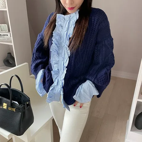 [하프클럽/쮸샵 ]스트라이프 프릴 니트