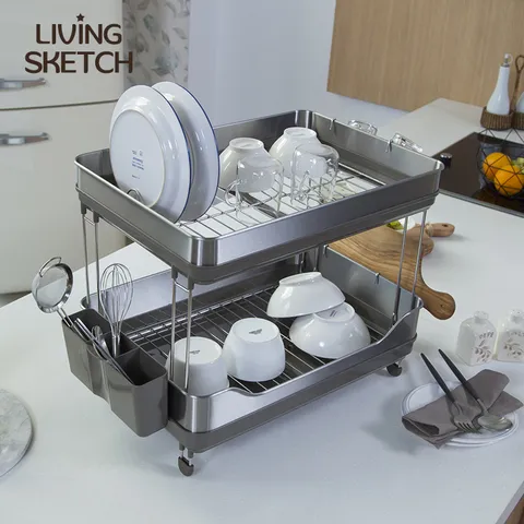 노블레스 최고급 B형 2단 식기건조대 수저통 다용도걸이 도마걸이 포함