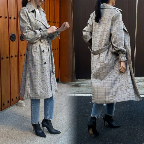 WB 품격체크벨티드바바리B208H109 여성 빅사이즈