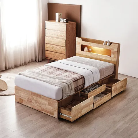 [단독최저가] 브리더 LED 4단 수납 원목 SS침대+본넬매트리스 DF920246