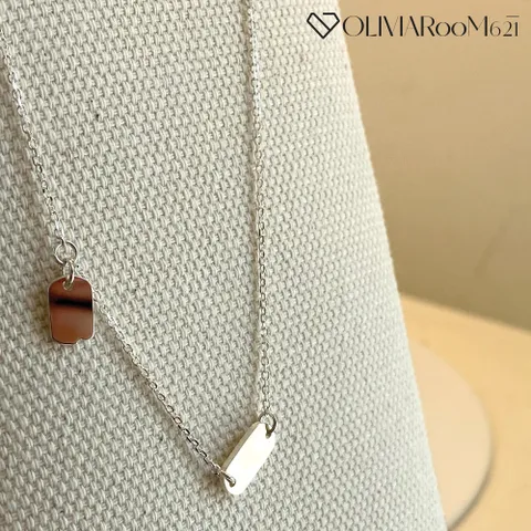 실버925 모던 더블 스퀘어 펜던트 네크리스 ON2103