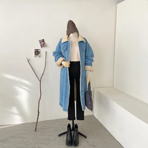 [옷자락] 여자 뽀글이 카라넥 청잠바 엉덩이커버 루즈핏 자켓