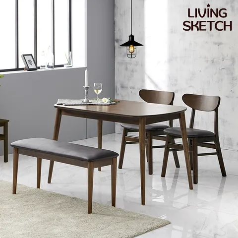 티프랑 1200 크레쎈 D형 4인 식탁세트[착불]테이블+의자2개+벤치구성 원목 테이블