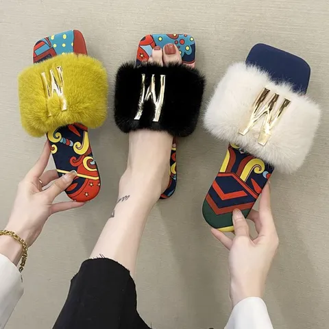 골드엠 컬러 퍼 슬리퍼