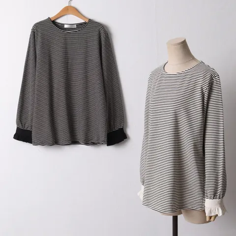 빅사이즈 111 스트라이프프릴티셔츠 DWBF635