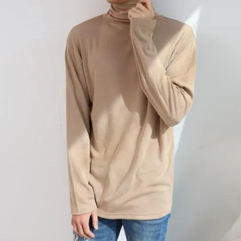 [브리치]  / 봄 가을 겨울 기모 스판 반폴라 긴팔티셔츠 / 검정 베