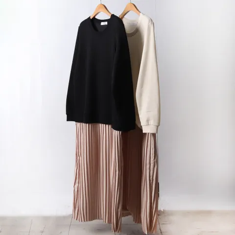 빅사이즈사랑해요 F747L111 기모티플리츠원피스 BE