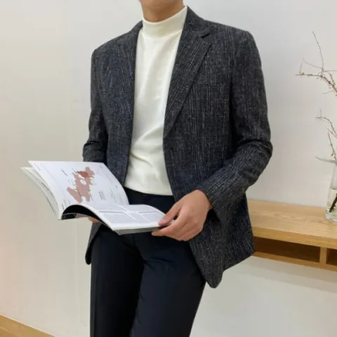 [브리치]  / 봄 가을 울 체크 블레이저 자켓 정장 마이 / 블랙 베