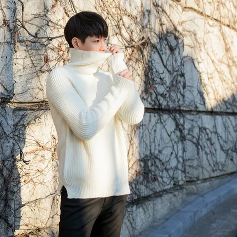 [하프클럽/게리오]입체 패턴 트임 램스울 폴라 니트