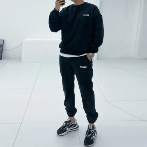 [브리치]  / 오버핏 맨투맨 조거 트레이닝복 세트 / 검정 그레이