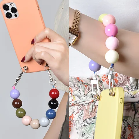 레인보우 파스텔 컬러구슬 핸드폰장식 폰스트랩 손목스트랩