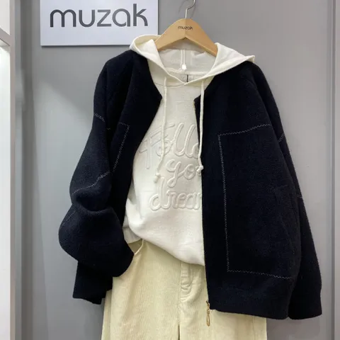 라운드 집업 니트 가디건 L8KC17