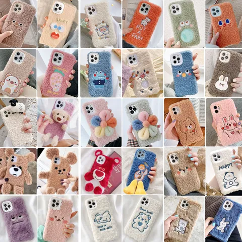 아이폰 전기종 캐릭터 자수 뽀글이 겨울 털 케이스