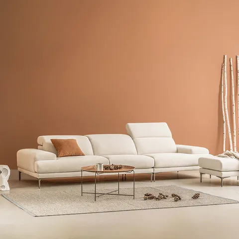 아르떼 4인 헤드기능 카시미라 패브릭 소파+스툴