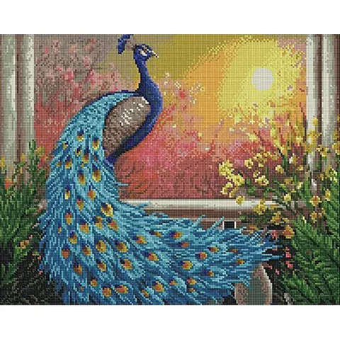 부귀 공작도 캔버스 보석십자수 40x50