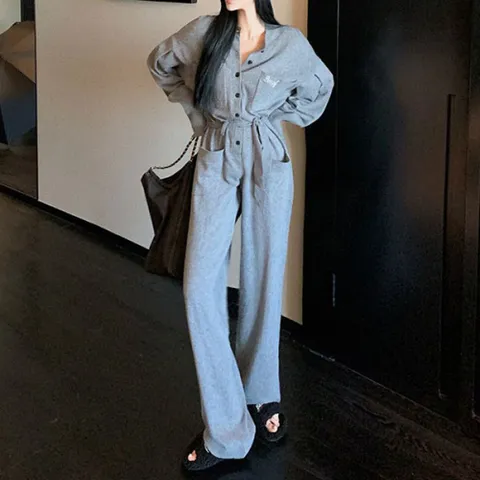 [브리치]  / 포켓 포인트 허리 스트랩 와이드 팬츠 점프슈트