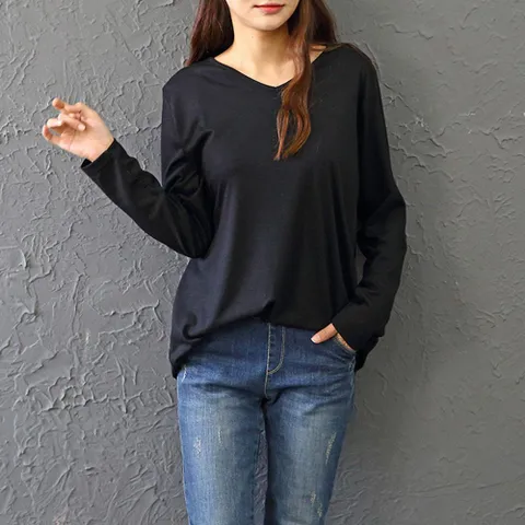 베이직 편한 브이넥 긴팔티 112w076S 빅사이즈 여성