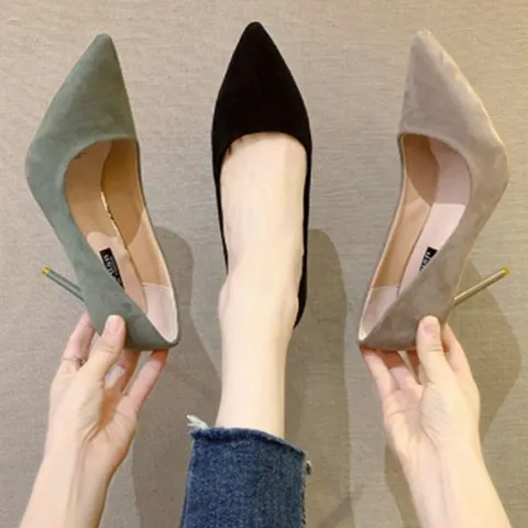 스웨이드 여자구두 스틸레토 6cm하이힐