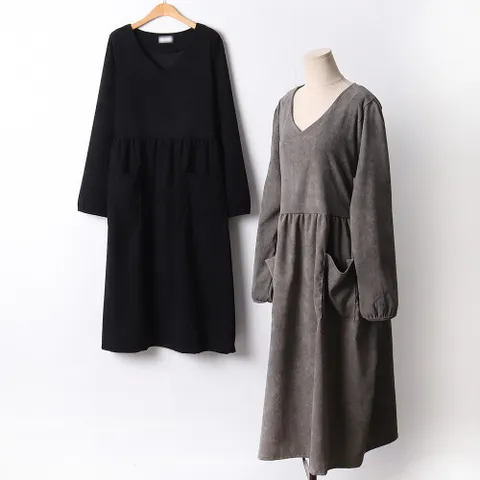 빅사이즈 201 뒷리본골덴셔링원피스 DCHF990