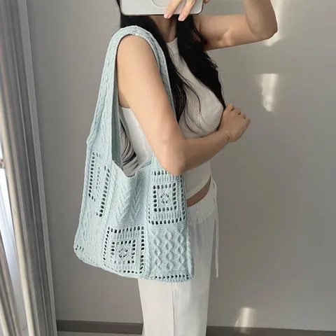 [브리치] 글램핏 / 썸머 니트 뜨개 펀칭 크로셰 숄더 에코백 비치 휴가 여름 가방 2컬러
