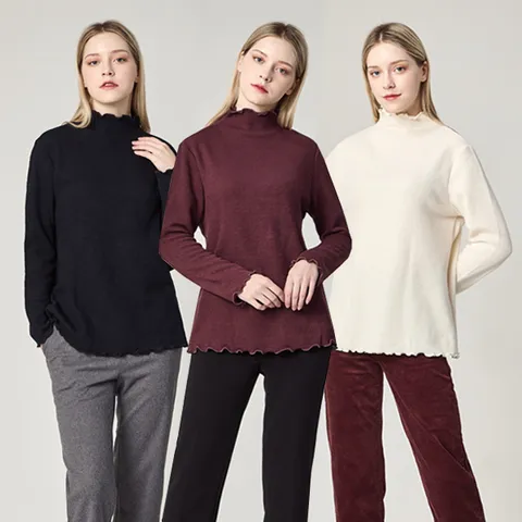 [하프클럽] 바인 러플라인 모크넥 기모 티셔츠