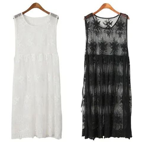 [하프클럽] 망사꽃레이스 에이프런 나시원피스 시스루 레이어드 민소매 롱조끼 베스트