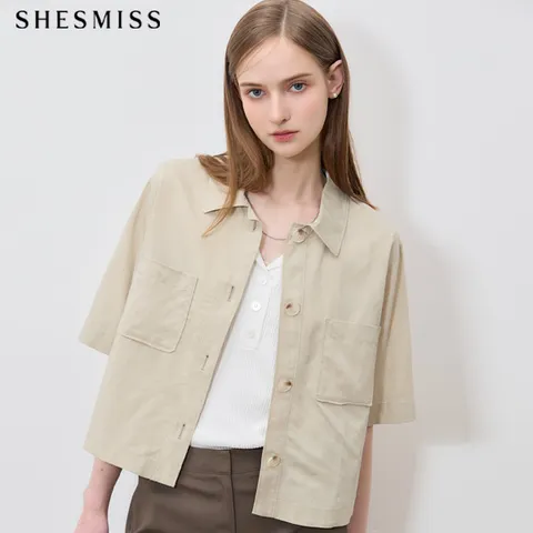 [쉬즈미스(SHESMISS)] 린넨 블렌디드 크롭 반팔 재킷 (택가격 318000원)