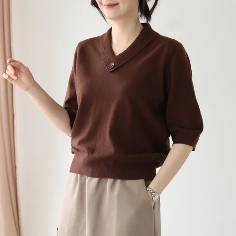 소프트 7부 브이넥 니트 / 간절기 페미닌 데일리 SKN107