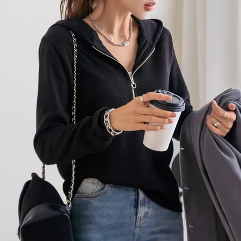 [하프클럽] (55~88) 반집업 골지 후드티셔츠 KO33-T-07