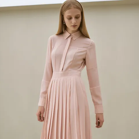 LILIAN See-through pleated skirt dress_light pink