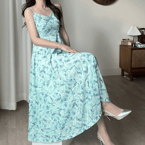 [하프클럽/엘린무드]비올라 플라워 프릴 롱 맥시 꽃무늬 셔링 신혼여행 제주도 바캉스 휴양지 여행 여신 러블리 로맨틱 나시 민?