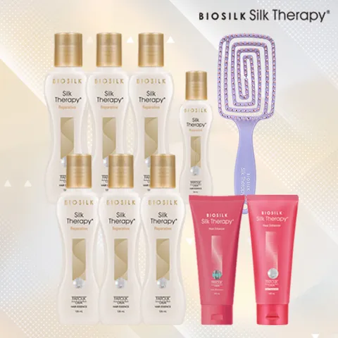[1/매니아패키지] 실크테라피 리페러티브 헤어에센스 126ml*6개+59ml*1개+샴푸100+트리트먼트100+브러쉬