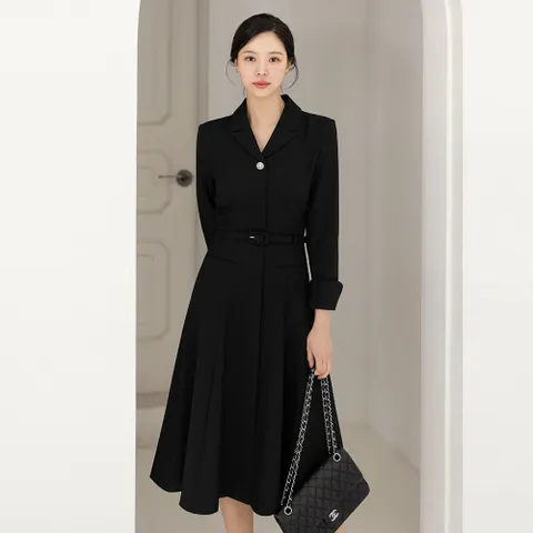 [시크라인] (~XXL까지) 포카인 카라 큐빅버튼 벨트 원피스 봄 가을 오피스룩 하객룩 데이트룩 모임룩 미시룩 빅사이즈