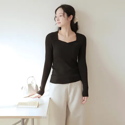 [최초가 99,000원][르포엠]카트리나 하트넥 골지 니트 3종세트