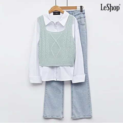 정상가49,000원 | 스퀘어넥 꽈배기 크롭 니트 베스트 (DO1VW023A)