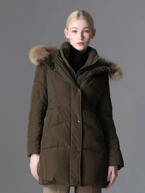 2SET [르오트] 천연라쿤퍼 레이어드 다운 패딩점퍼