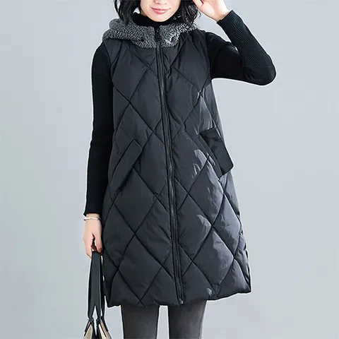 [브리치] 나바바 / NC086 포근 따뜻한 레터링 후드 롱 패딩 조끼