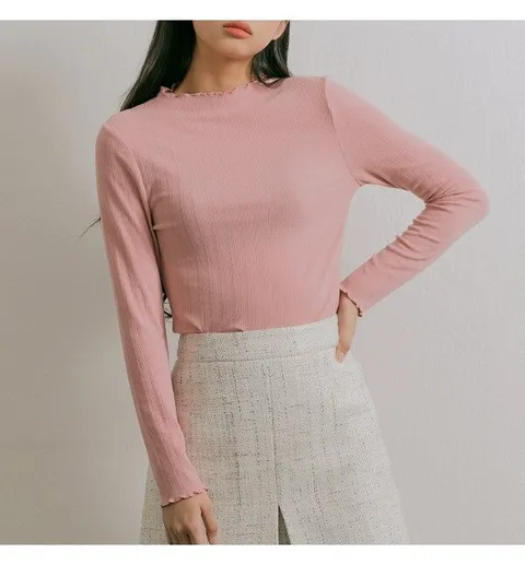 [미쏘]반하이넥 골지 변형 티셔츠(MIWLWB210G)