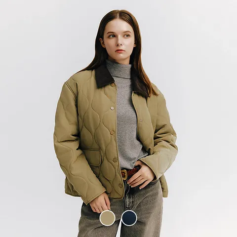 [지오다노] 374914 여 나일론 코듀로이 카라 어니언 퀼팅 자켓