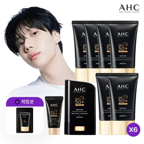 [방송1] AHC 마스터즈 아쿠아 리치 선크림 60ml 6개+10ml 1개+ 선스틱 22g 1개