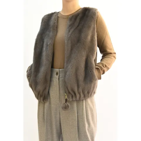 [롯데백화점][비꼴리끄(여성)]울 배색 밍크 조끼 B234FV2010