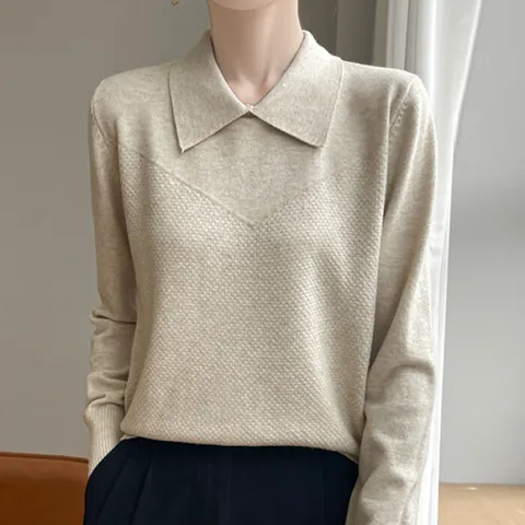 [브리치] 나바바 / NK2829 여성 심플 무지 긴팔 카라 니트티