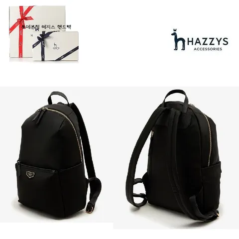 [매년완판][선물포장] 블랙 로고 가죽배색 나일론 라운드 여성백팩 HIBA0E304BK