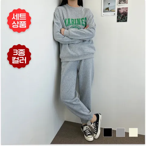 [브리치] HOTBBA /  핫바  단독 세트상품 마린스 기모 맨투맨 조거 세트 SD221163 3컬러