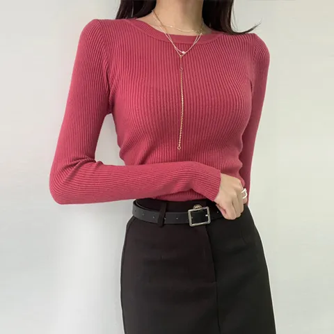 [하프클럽] 쫀스 쫀쫀 골지 핫핑크 라운드넥 이너 레이어드 크리스마스 카키 네이비 브라운 인디고 니트